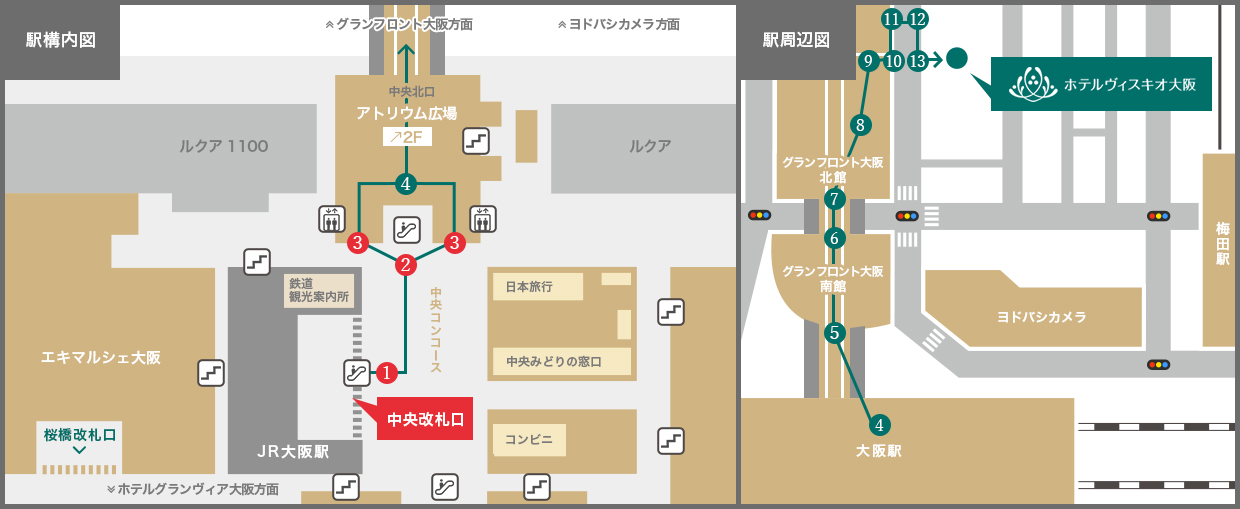 中央改札口からの地図