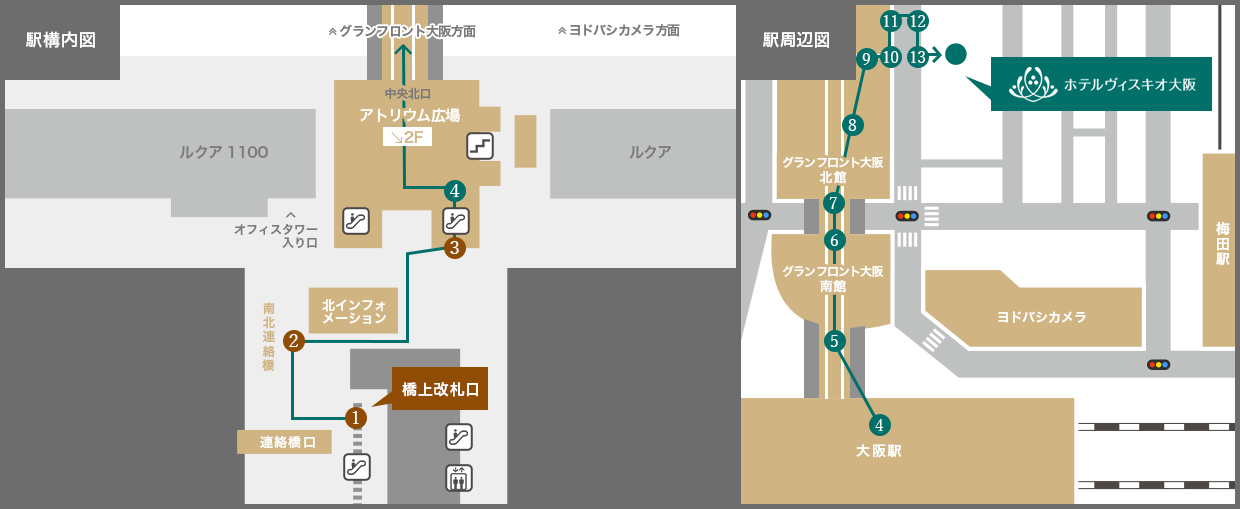 橋上改札口からの地図