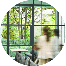 緑に囲まれた開放的な店内